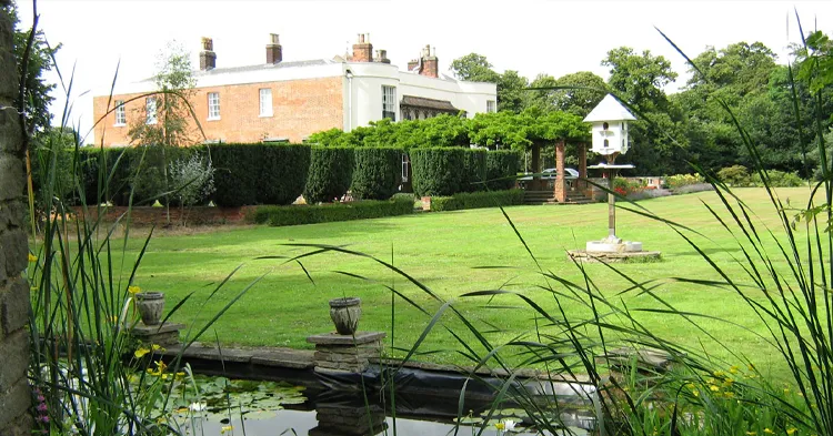 pond, dovecot and gardens